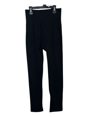 JUST-ONE High Waisted Ribbed Fleece Lined Leggings Black Plus Size 1X/2X